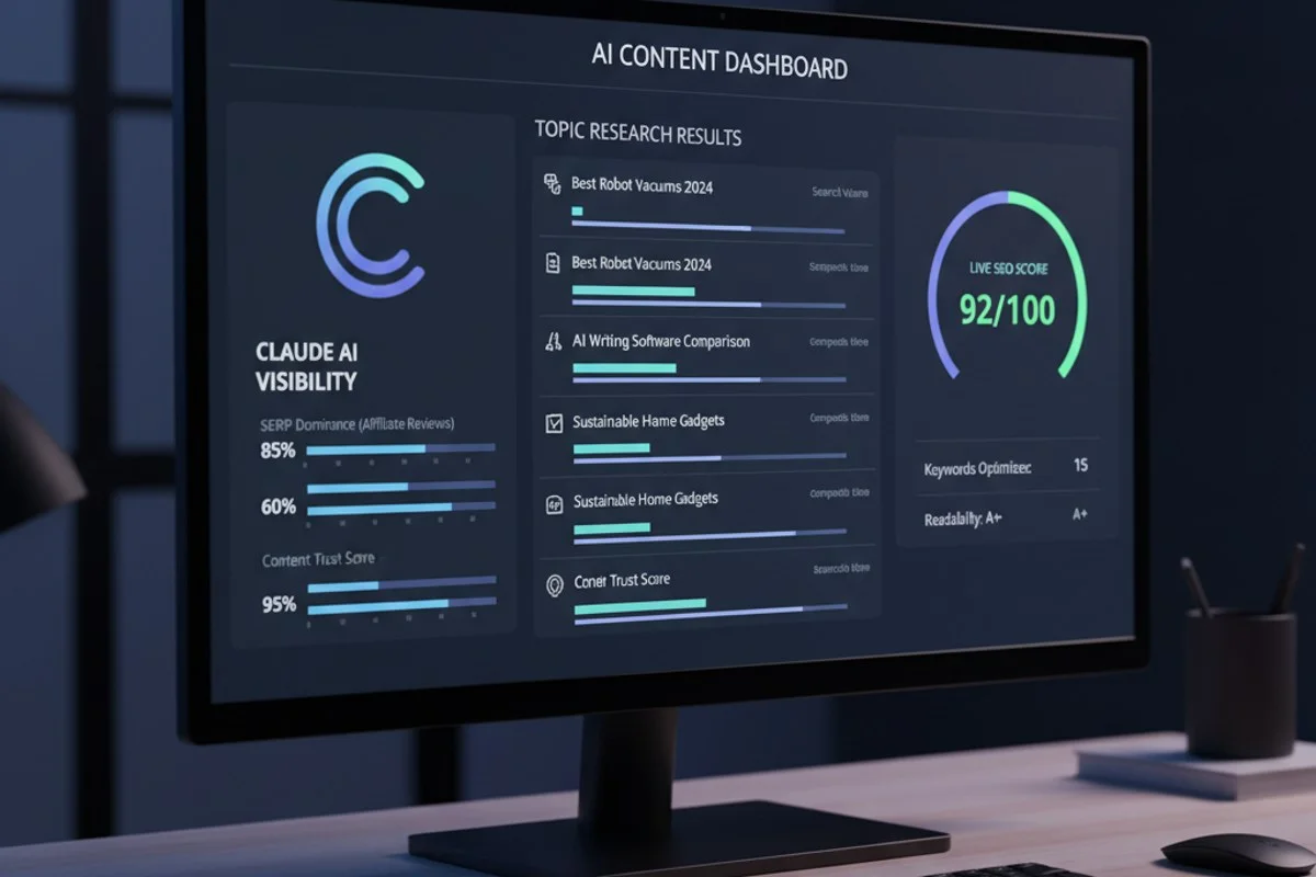 AI blogging platform interface tracking affiliate content performance and claude ai visibility metrics
